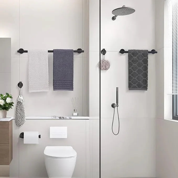 TURS Matte Black 10 Pieces Bathroom Hardware Set, SUS304 Stainless Steel 24 Inch Bath Towel Bar Set, Round Bathroom Accessories Kit Wall Mounted - ModernBath