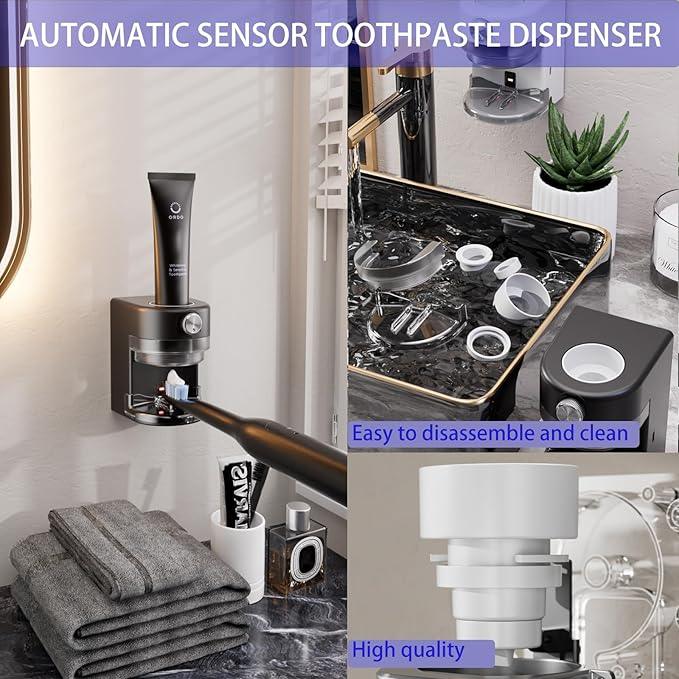 Toothpaste Squeezer, Bathroom Wall Mounted Electric Toothpaste Dispenser with Adjustable Toothpaste Dispensing Amount, Automatic Toothpaste Dispenser for Adults and Kids (Black) - ModernBath