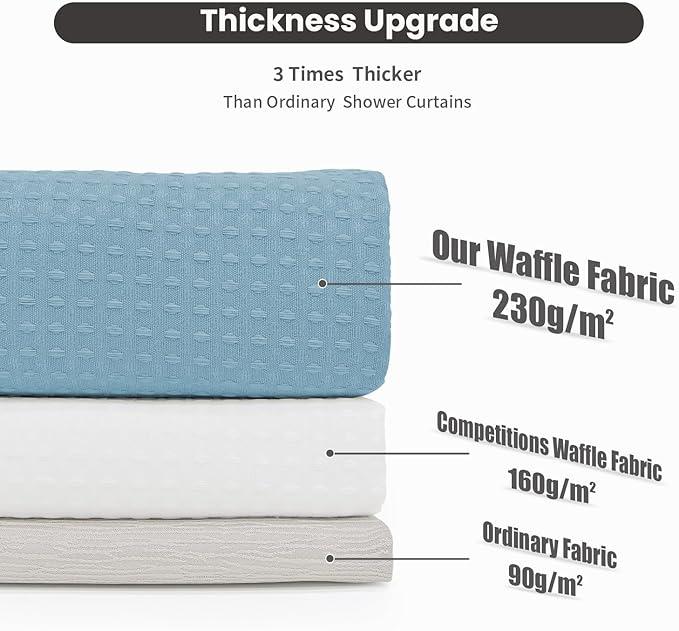 Inhousolu No Hook Shower Curtain with Snap in Fabric Liner Set Waffle Weave 230GSM Weighted Hem, Waterproof & Washable Bathroom Curtain Spa Luxury with Mesh Top Window 72" W x 72" L Teal - ModernBath