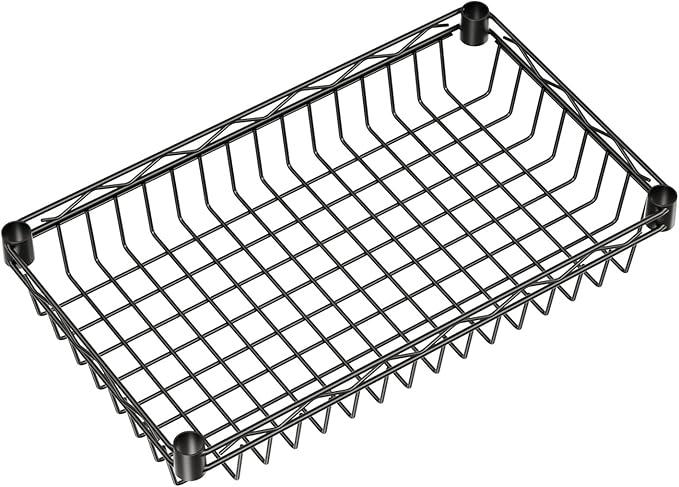 4 Tier Shelf Wire Shelving Unit Adjustable Storage Shelves Big Basket Rack Standing Units for Kitchen Closet Laundry Bathroom Organizers Metal Pantry Mesh 10" D x 16" W x 55" H Black - ModernBath
