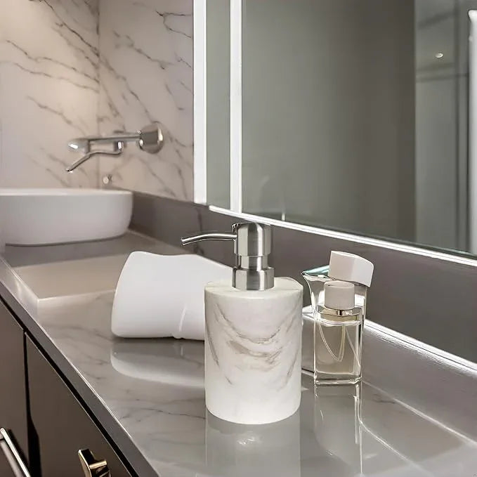 Marble Soap Dispenser, soap and Lotion Dispenser Bathroom, with Rust Proof Stainless Steel Pump Refillable for Kitchen Bathroom Countertop-Hand Lotion and Liquid Soap Dispenser-White - ModernBath