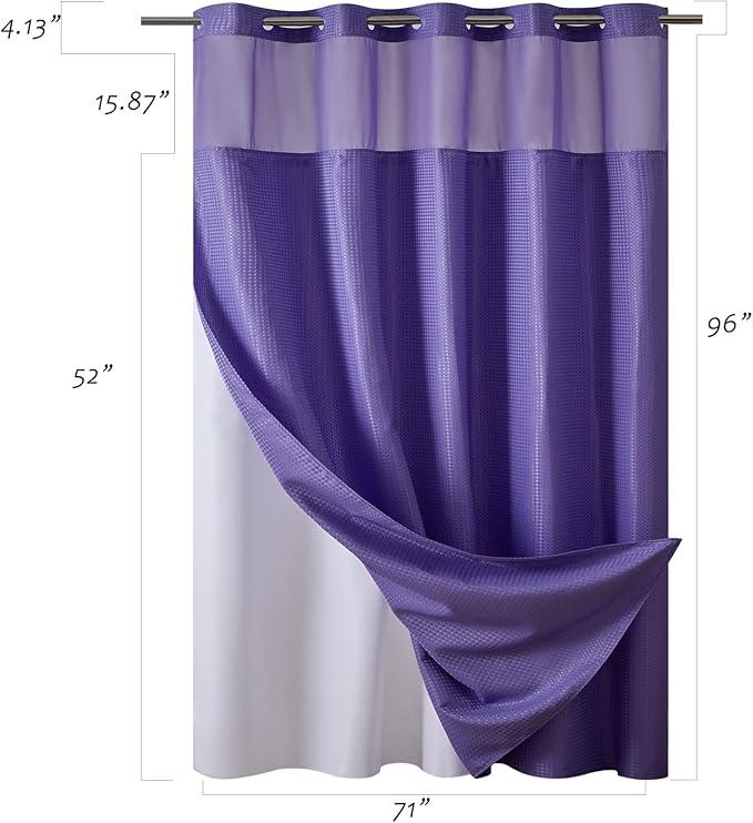 Furlinic Extra Long No Hook Waffle Weave Shower Curtain with Snap in Fabric Liner Set,Heavy Duty Textured Bathroom Curtains with See Through Window,Waterproof & Machine Washable,Purple,71x96 Inch - ModernBath