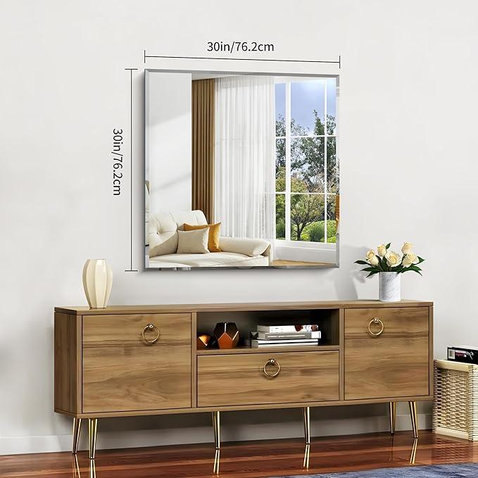 CILIBER Beveled Mirror, 30x30 inch Square Bathroom Mirrors for Wall, Upgraded Shatterproof Frameless Vanity Mirror Over Sink with Beveled Edge for Bathroom,Bedroom,Living Room and Entryway - ModernBath