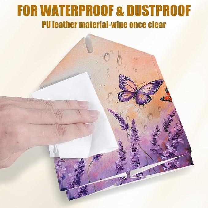 Purple Butterfly Lavender Tissue Box Cover 2PCS, Leather Tissue Box Holder Square Facial Paper Case Tissue Box Cube Organizer for Bathroom Bedroom Desk Office - ModernBath