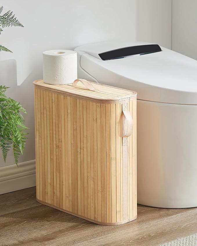 Bamboo Toilet Paper Storage Basket with Lid & Handle - 32L Large Capacity Handwoven Bathroom Organizer for 16 Rolls - Sturdy Stand Holder for Toilet Paper Organization, Natural - ModernBath