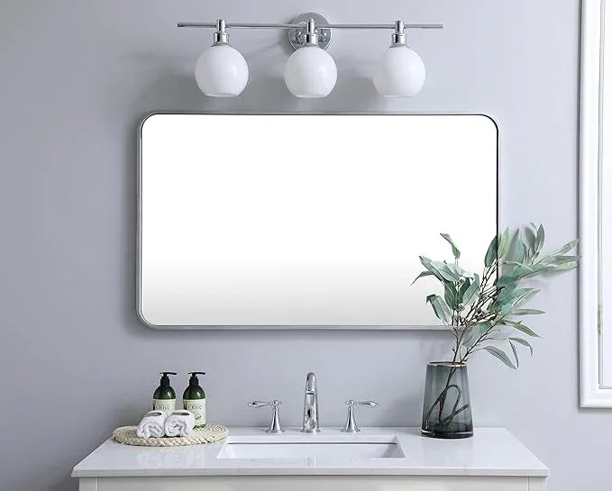ARS Concepts Aura, Soft Corner Metal Rectangular Mirror 24X40 Inch in, Modern, Silver - ModernBath