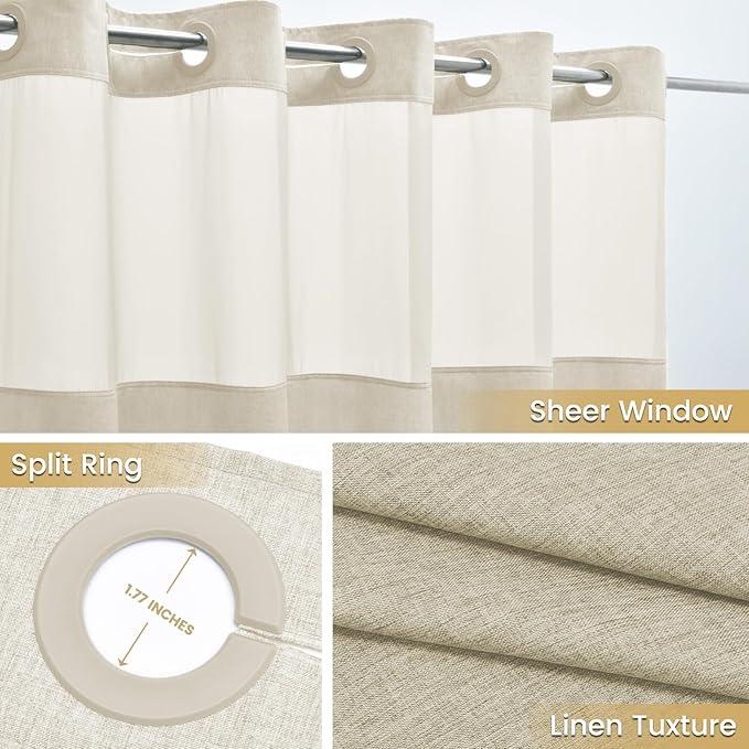 WONICY Small No Hooks Luxury Shower Curtain Set with Snap-in Liner, Polyester Textured with See-Through Top Window, Waterproof & Washable Hotel Style for Bathroom, 54W x 80H, Cream - ModernBath