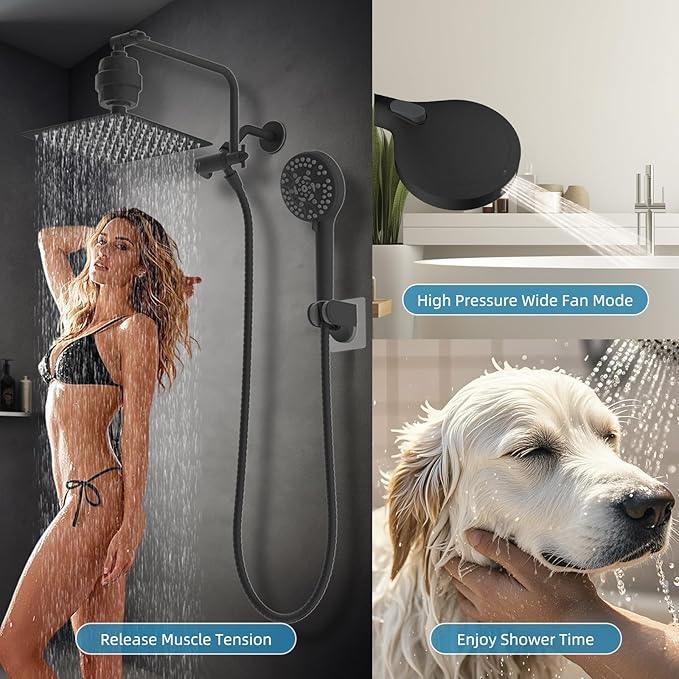 Filtered Shower Head, 10" High Pressure 10-Spray Handheld/Rainfall Shower Head Combo with 20 Stage Shower Filter, 11" Shower Extension Arm, 71" Hose, Shower Head Holder, Oil Rubbed Bronze - ModernBath