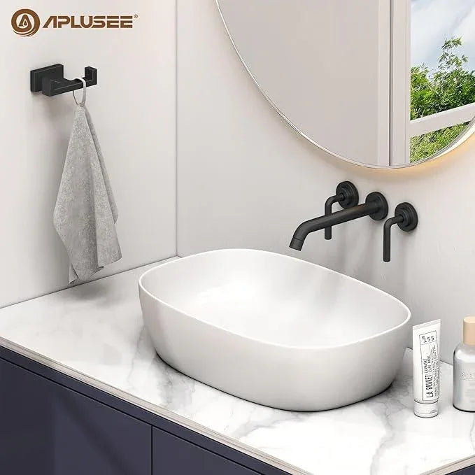 APLusee Double Robe Towel Hook, 304 Stainless Steel Square Dual Coat Hook, Utility Bath Kitchen Storage Hanger Holder, Matte Black - ModernBath