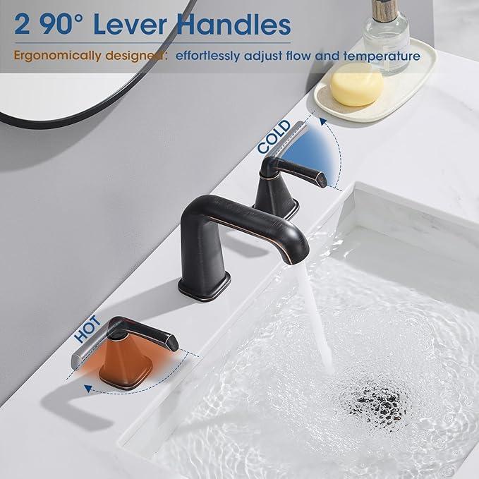 Widespread Bathroom Sink Faucet, Oil-Rubbed Bronze Bathroom Faucet 3 Hole，Brass Vanity Faucet with Pop Up Drain and 2 Supply Lines - ModernBath