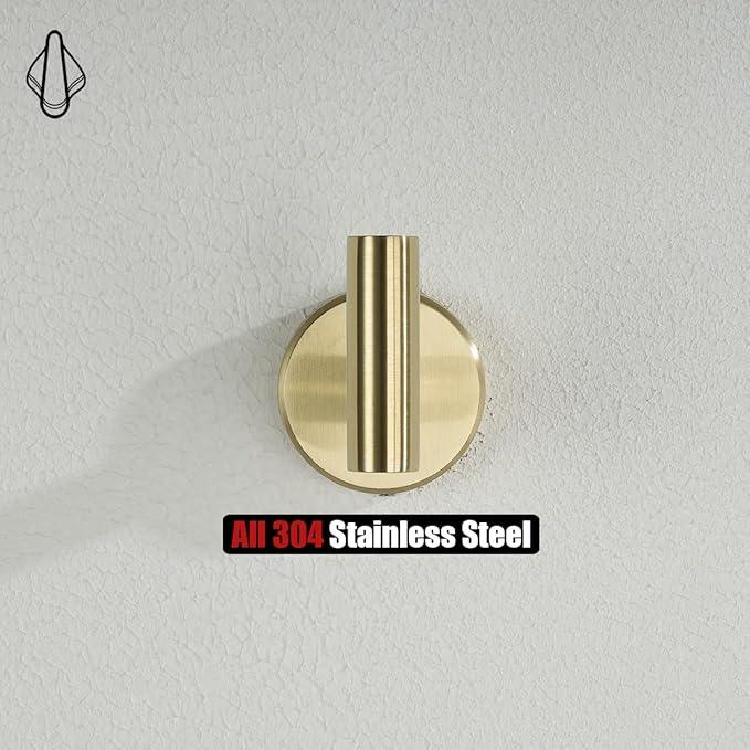 JQK Bathroom Towel Hook Brushed Gold, Brass Coat Robe Clothes Hook for Bathroom Kitchen Garage Wall Mounted (Pack of 4), SUS 304 Stainless Steel 0.8mm, TH100-BG-P4 - ModernBath