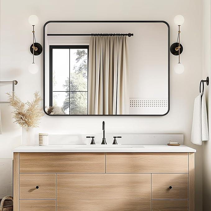 USHOWER Black Bathroom Mirrors for Over Sink 30 x 40 Inch, Metal Frame Rectangle Vanity Mirror, Modern Farmhouse, Wall Mounted for Bedroom, Living Room, Entryway Remodel & Upgrade - ModernBath