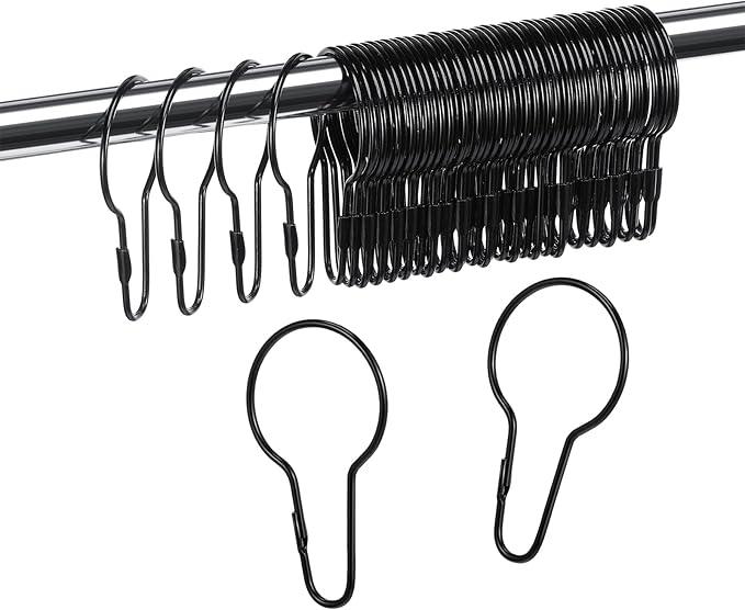 Queekay 100 Pieces Metal Shower Curtain Hooks Hanging Clips Metal Practical Shower Curtain Rings Hangers for Bathroom Bedroom Kitchen Home Applications(Black,2.7x1.5'') - ModernBath