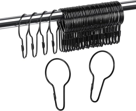 Queekay 100 Pieces Metal Shower Curtain Hooks Hanging Clips Metal Practical Shower Curtain Rings Hangers for Bathroom Bedroom Kitchen Home Applications(Black,2.7x1.5'') - ModernBath