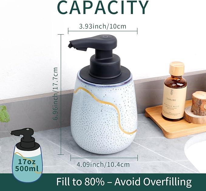 BosilunLife Automatic Foaming Soap Dispenser - Touchless Foam Hand Wash Dispenser for Bathroom Ceramic Smart Electric Auto Dish Soap Dispenser Waterproof, USB C Rechargeable, 17 oz, Speckled Blue - ModernBath