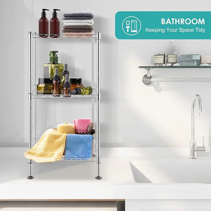 BNSPLY 3-Tier Adjustable Shelving Unit, Metal Wire Rack with NSF Certified, Leveling Feet, Standing Storage Shelf for Laundry, Bathroom, Kitchen, Pantry, Closet, Chrome - ModernBath