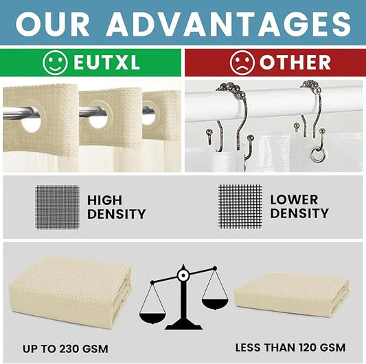 EUTXL Ivory Hotel Shower Curtain with Detachable Liner - 230GSM Waffle Textured,Hotel Grade,Spa Like Bath Curtain,71W x 74H - ModernBath
