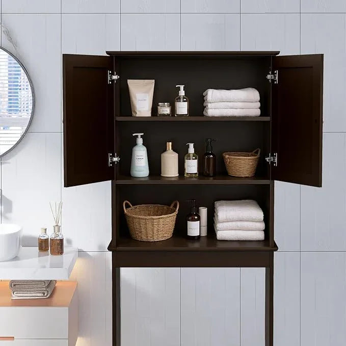 Over The Toilet Storage Cabinet, Behind Toilet Bathroom Organizer with Adjustable Shelves, Wooden Above Toilet Storage Shelf, Space Saver for Restroom, Bathroom, Laundry - ModernBath