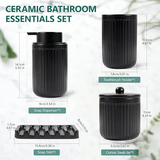 BosilunLife Black Bathroom Accessories Set - Ceramic Bathroom Counter Soap Set Bathroom Decor Sets Accessories Bathroom Lotion Soap Dispenser and Toothbrush Holder Set, Soap Dish, Apothecary Jars - ModernBath