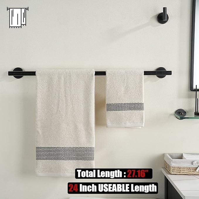 JQK Oil Rubbed Bronze Towel Bar, 27 Inch 304 Stainless Steel Thicken 0.8mm Towel Rack Bathroom, Towel Holder Wall Mount, Useable Length 24 Inch 2 Pack, TB110L24-ORB-P2 - ModernBath