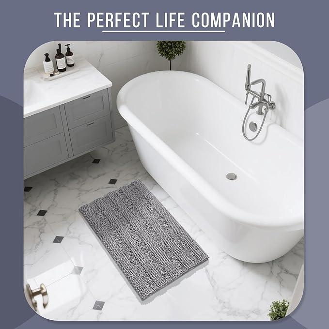 Yimobra Bathroom Rug Mat 36 x 24, Non Slip and Super Absorbent Bath Mat,Machine Washable Quick Dry,Ultra Plush Chenille Shower Rugs for Bathroom Floor Sink Tub and Shower Outside,Gray - ModernBath