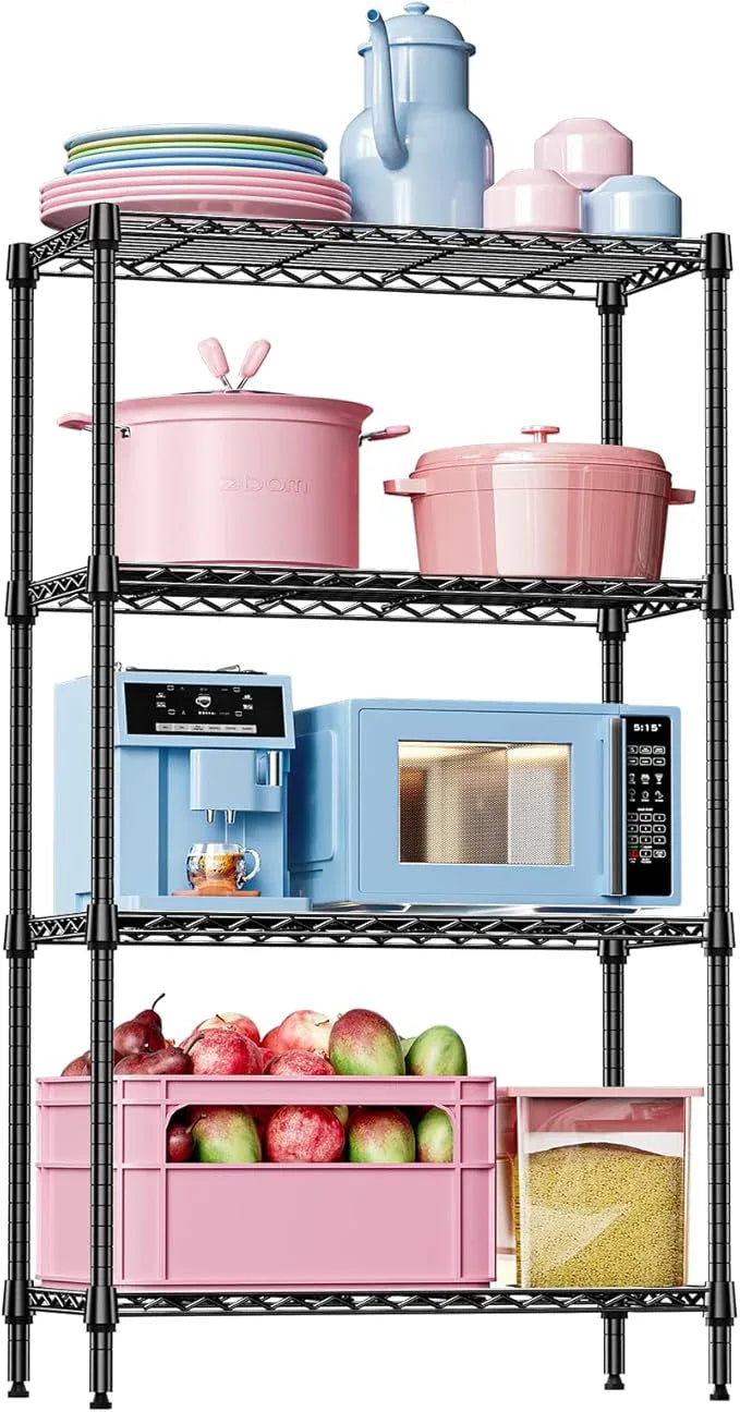 IZEUK 4-Tier Black Metal Storage Shelves, Heavy Duty Adjustable Wire Shelving Rack for Garage, Kitchen, Bathroom, Closet Organizer, 1000 lbs Capacity, 15.7" D x 33.5" W x 59.5" H - ModernBath