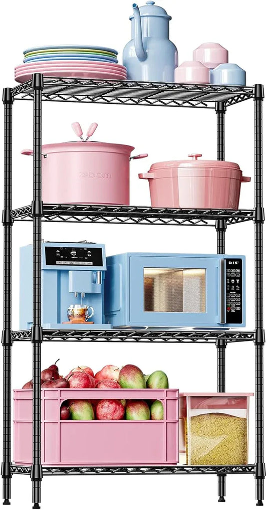 IZEUK 4-Tier Black Metal Storage Shelves, Heavy Duty Adjustable Wire Shelving Rack for Garage, Kitchen, Bathroom, Closet Organizer, 1000 lbs Capacity, 15.7" D x 33.5" W x 59.5" H - ModernBath