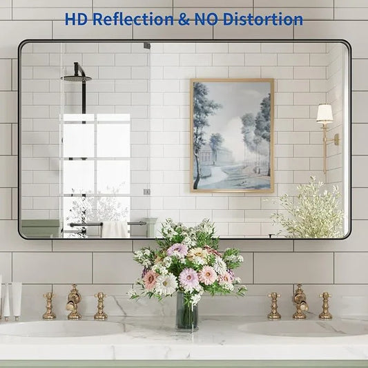 WEER Black Bathroom Mirror for Wall, 40X24 Inch Matte Black Mirror, Rectangular Black Metal Framed Vanity Mirror with Tempered Glass, Rounded Corner, Anti-Rust (Horizontal/Vertical) - ModernBath