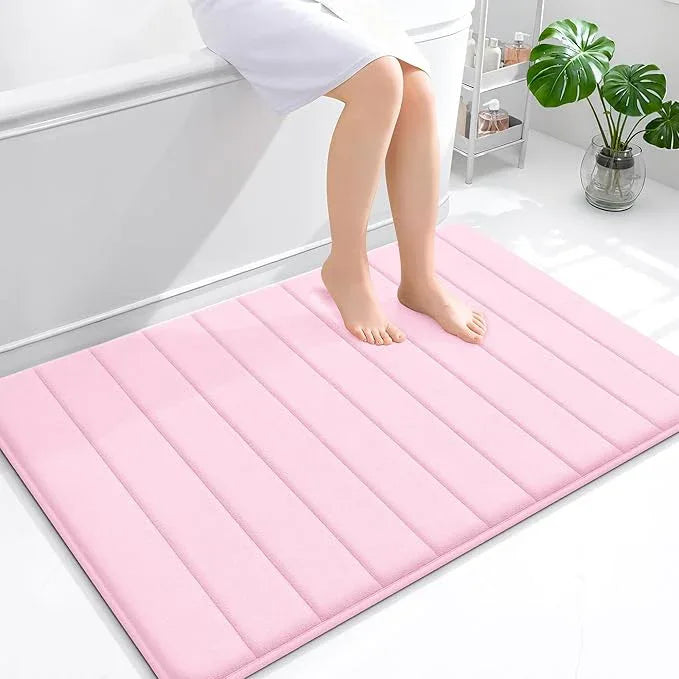 OLANLY Memory Foam Bath Mat 44x32, Super Soft Absorbent Bathroom Rugs, Quick Dry, Machine Washable Shower Floor Rugs, Bathmat Carpet, Bathroom Home Decor Accessories, Pink - ModernBath