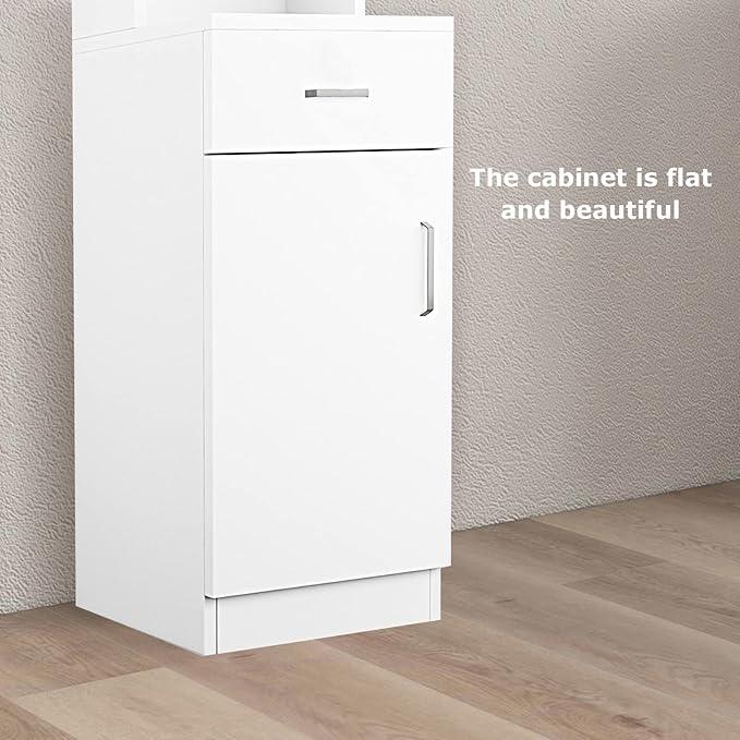BNSPLY Tall Bathroom Cabinet, Narrow Slim Linen Cabinet with 3 Tier Open Shelves and Drawer, Free Standing Linen Tower for Bathroom, Living Room, Kitchen (White 13.4" W x 13" D x 70" H) - ModernBath