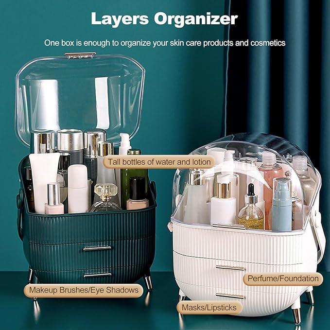 Ergocar Cosmetics Organizer Make Up Case Dustproof Cosmetic Storage Box, Cosmetics Skin Care Products Multi-Function Jewelry Organizer Case - white-1 - ModernBath