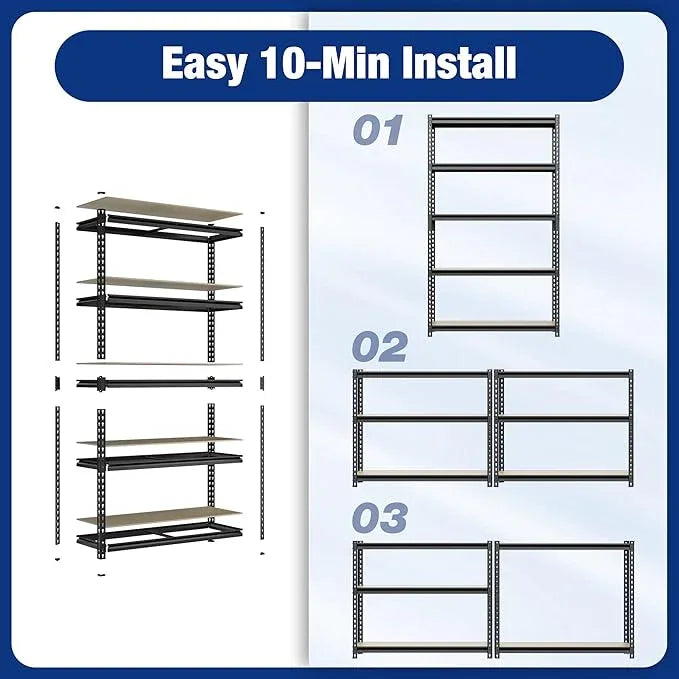 WORKPRO 5-Tier Storage Shelf, 72" H Heavy Duty Adjustable Garage Shelving Unit 2180LBS Capacity, for Basement, Kitchen, Pantry, 35.4”Wx15.7”Dx72”H, Black - ModernBath