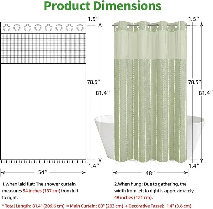 eachope No Hook Stall Shower Curtain with Snap-in Fabric Liner - 54x80 Heavy-Duty Linen Textured Striped Design,Narrow Rustic Modern Farmhouse Bohemian Bathroom Curtain,Water-Repellent,Sage Green - ModernBath