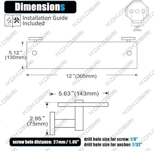 KOKOSIRI Wall Shelves Bathroom Hardware Glass Floating Shelf 12-Inch for Bedroom, Living Room, Kitchen, Hanging Rack Oil Rubbed Bronze B1105ORB-L12 - ModernBath