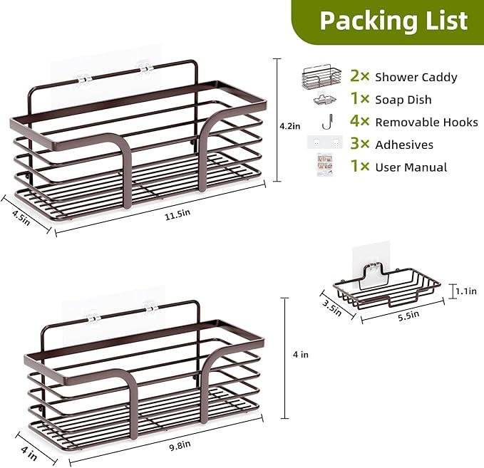 Yougai Shower Caddy 3 Pack, No Drilling Stainless Steel Hanging Shower Organizer Set, Strong Adhesive Shower Organizer for Bathroom Storage, Waterproof & Large Bearing Weight Organizer Shelf - ModernBath
