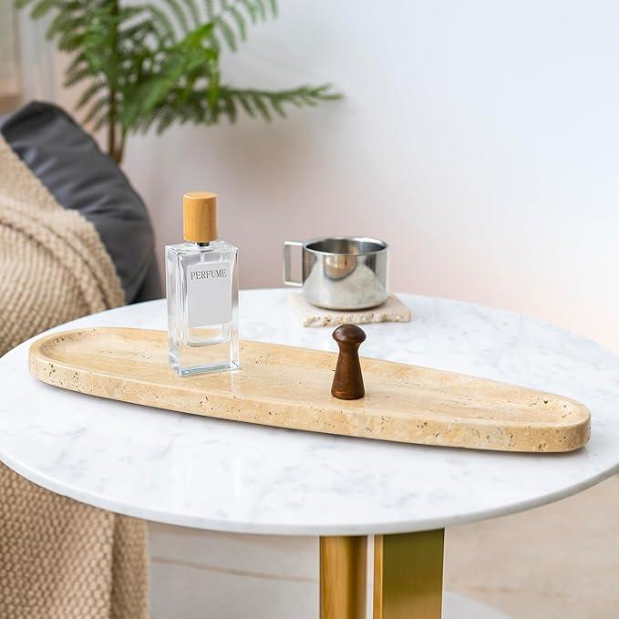 PracFit Natural Marble Tray – Real Stone for Bathroom, Vanity, Counter, and Home Decor. Perfect for Jewelry, Candles, and Cosmetics. Durable, Elegant, and Unique Made of Real Stone（Travertine） - ModernBath