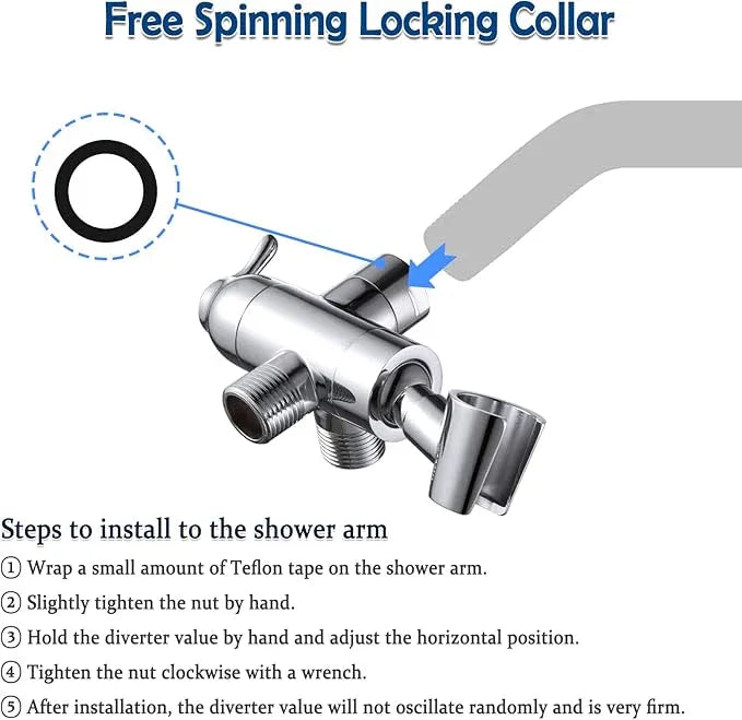Shower Arm Diverter with Handshower Mount, G1/2 Brass 3 Way Shower Diverter Valve Bathroom Universal Shower System Replacement for Handheld Shower and Fixed Shower Head(Matte Black) - ModernBath