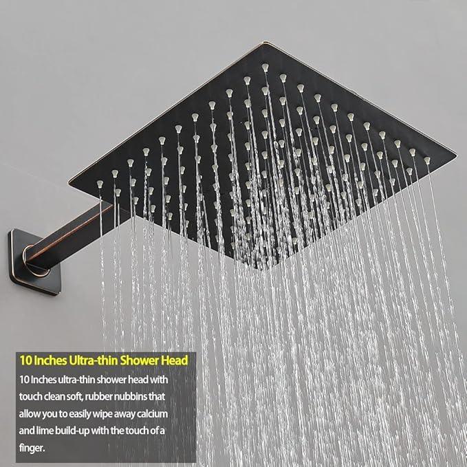 Heable Oil Rubbed Bronze Shower System 10 Inches Bathroom Luxury Rain Shower Head with Handheld Combo Set Wall Mounted High Pressure Rainfall Shower Head System Shower Faucet with Valve and Trim Kit - ModernBath