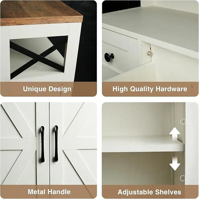 Farmhouse Storage Cabinet with Barn Doors and Shelves, Farmhouse Kitchen Pantry, Small Tall Coffee Bar Cabinet with Storage, Hutch Cupboard for Bathroom, Laundry, Living Room,White - ModernBath