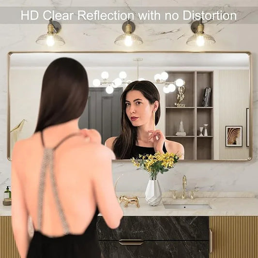 LOAAO 72”X32” Gold Bathroom Mirror, Rounded Rectangle Gold Frame Mirror, Brushed Gold Bathroom Vanity Mirror Wall-Mounted, Anti-Rust, Tempered Glass, Hangs Horizontally or Vertically - ModernBath