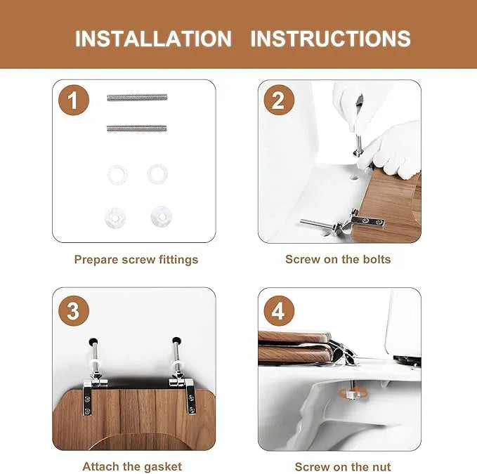 Round Toilet Seat Molded Wood Toilet Seat with Zinc Alloy Hinges, Easy to Install also Easy to Clean, Anti-pinch Wooden Toilet Seat by Angol Shiold (Round, Natural) - ModernBath