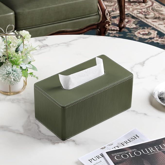 Cretkhp PU Leather Tissue Box Cover Rectangle with Magnetic Closure, Modern Tissue Box Holder for Bathroom NightStands Livingroom, Decorative Tissue Holder for 120(3-Ply)/160(2-Ply) Tissue Box (Green) - ModernBath
