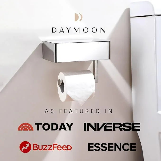 Day Moon™ Chrome Toilet Paper Holder with Shelf - Wipe Holder for Bathroom, Flushable Wipes Dispenser, Toilet Paper and Wipes Holder - ModernBath