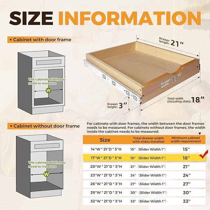 Pull Out Drawers for Cabinet18"W x 22"D x 3"H Wood Slide Out Cabinet Organizer and Storage Cabinet Kitchen Drawers Slide Out Shelves Pull Out Shelves in Kitchen Pantry Bathroom with Soft Close - ModernBath