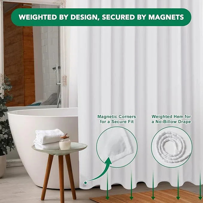 Biscaynebay Fabric Shower Curtain Liner 72x72 Inch-2 Packs White Water Resistant Bathroom Curtains-Hotel Soild Polyester Shower Liners Washable with Magnets - ModernBath
