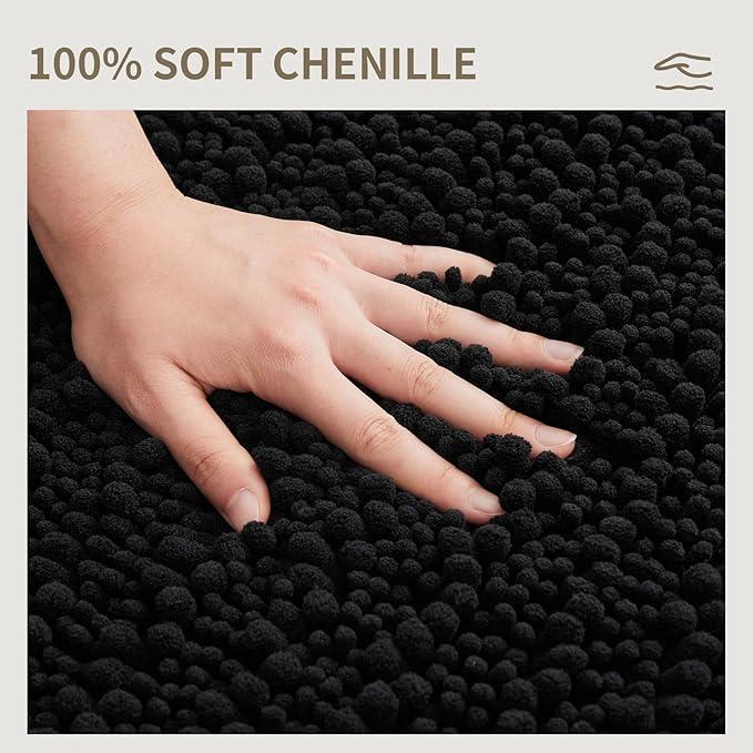 Ruggnovea Chenille Bathroom Rugs Non Slip Washable 60x24, Extra Thick Soft Absorbent Chenille Bath Mat, Non-Slip Barrier Backing, Quick Dry Machine Washable Bath Mats Tub, Shower,Floor/Sink,Black - ModernBath