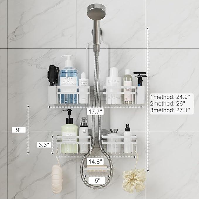 STAHLHEART Shower Caddy Hanging for Bathroom Organizers and Storage - 3-Tier Adjustable Anti-Swing Shower Organizer Hanging with Heavy-Duty Suction Cups, Damage-Free Rustproof (White) - ModernBath
