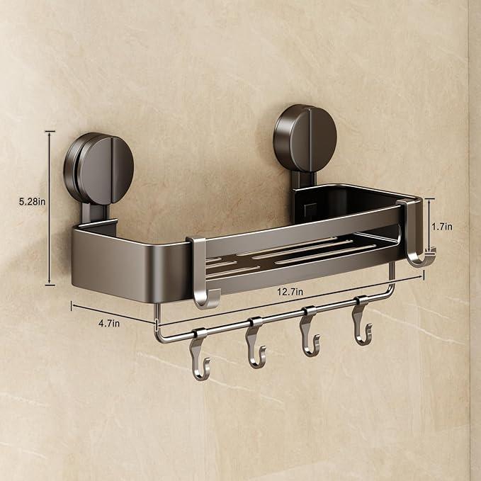 VOLPONE Shower Caddy Suction Cup, 2 Pack Corner Shower Shelves No Drilling, Showers Organizer Storage with Towel Bar & Removable Hooks, Bathroom Shower Shelf Rack for Inside Showers, Square - ModernBath