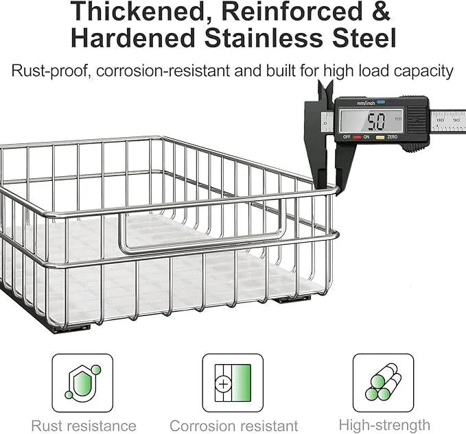 Pull out Cabinet Organizer, Stainless Steel 4-Pack Slide out Drawer with Silent Full-Extension Slides, Adhesive Roll out Can Spice Storage Basket Shelf Rack for Pantry, Kitchen, Bathroom, Home Closet - ModernBath