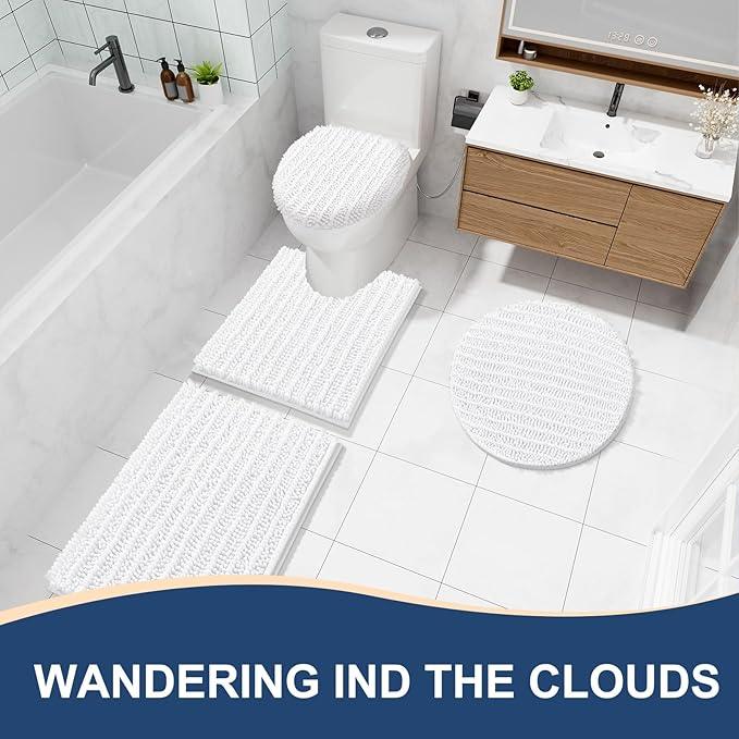 Arotive Luxury Chenille Bathroom Rug Mat, Extra Soft Thick Absorbent Shaggy Bath Rugs, Non-Slip Machine Wash Dry, Plush Bath Mats for Bathroom, Shower and Tub, 54x24, White - ModernBath